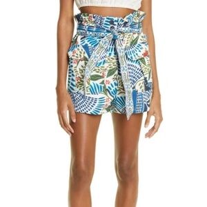 NWT Farm Rio off white macaw paper bag shorts